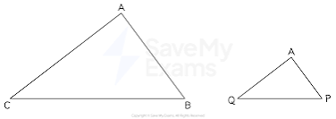 Two similar triangles with scale factor marked